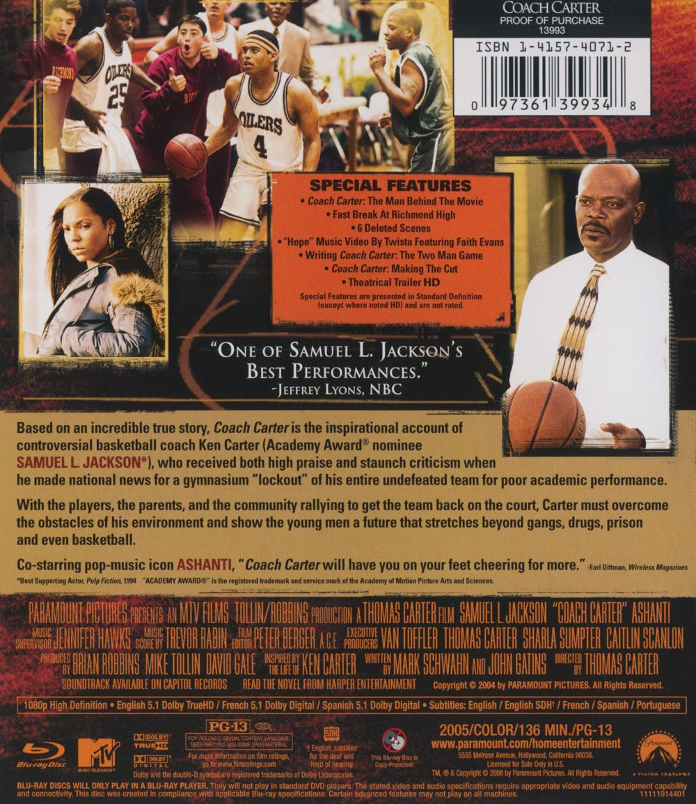 Coach Carter Blu-ray movie collectible [Barcode 883929301553] - Main Image 2