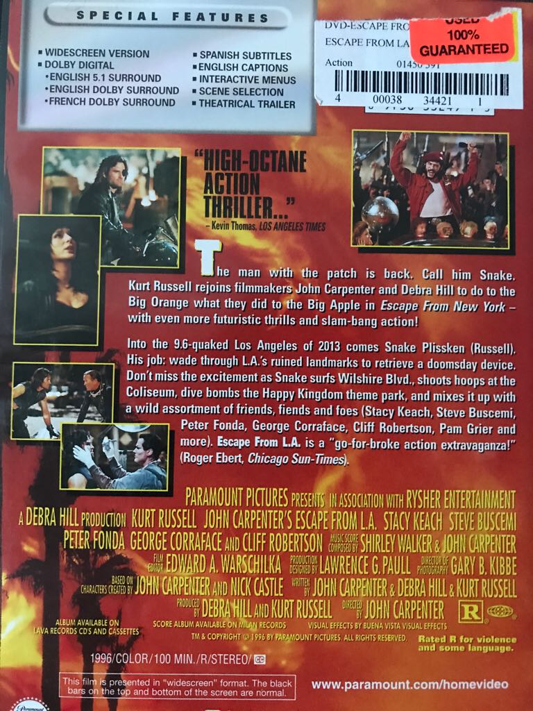 Escape from L.A. DVD movie collectible [Barcode 097363324966] - Main Image 2
