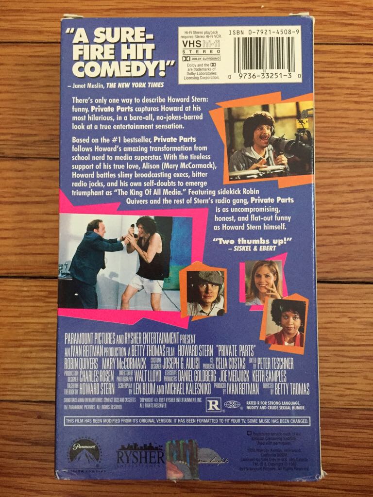 Private Parts VHS movie collectible [Barcode 097363325130] - Main Image 2