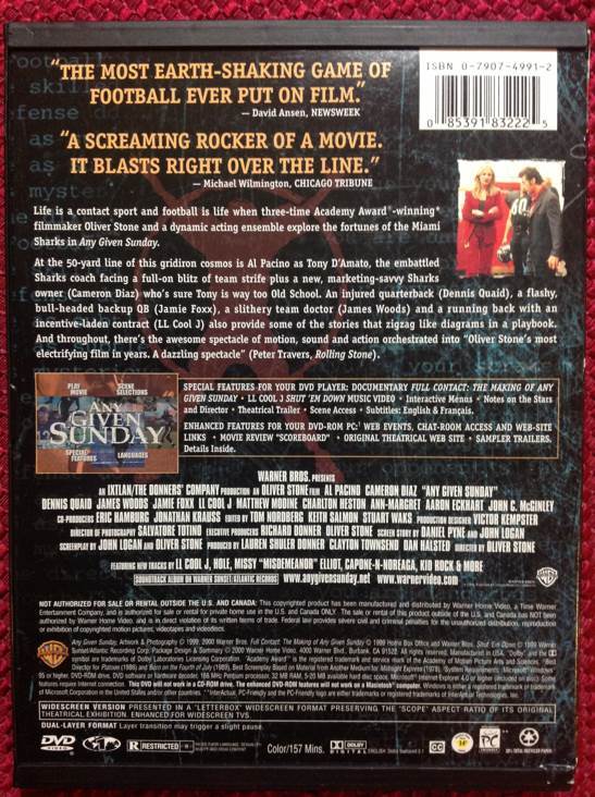 Any Given Sunday DVD movie collectible [Barcode 085391832225] - Main Image 2