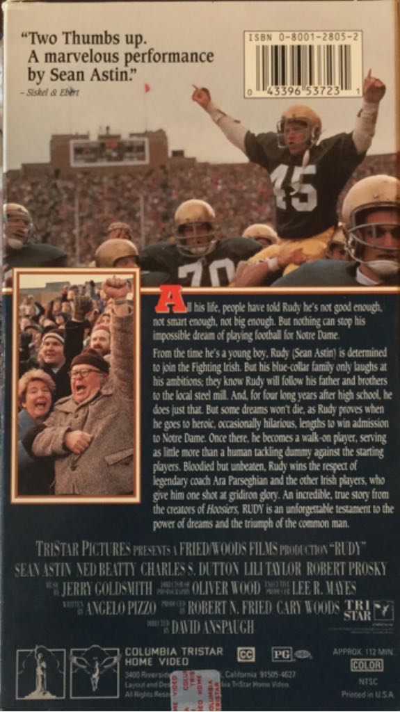 Rudy VHS movie collectible [Barcode 043396537231] - Main Image 2