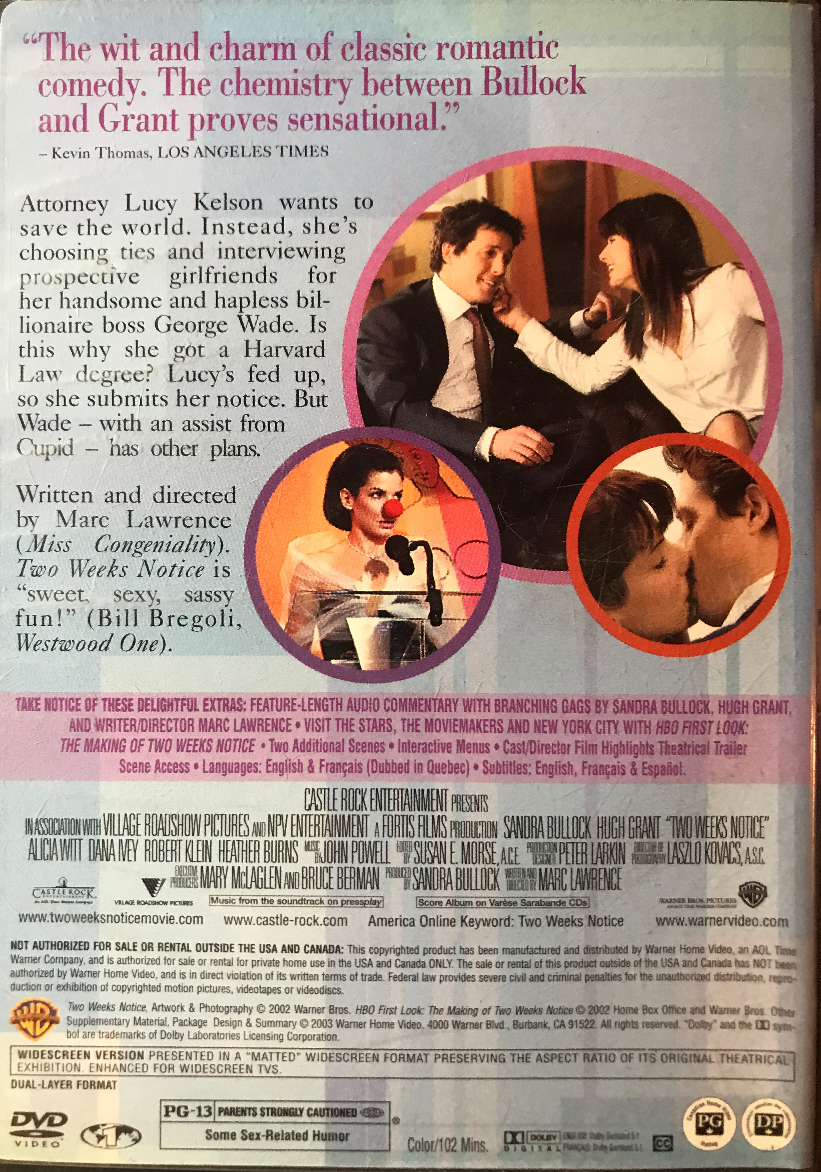 Two Weeks Notice DVD movie collectible [Barcode 08539234182] - Main Image 2