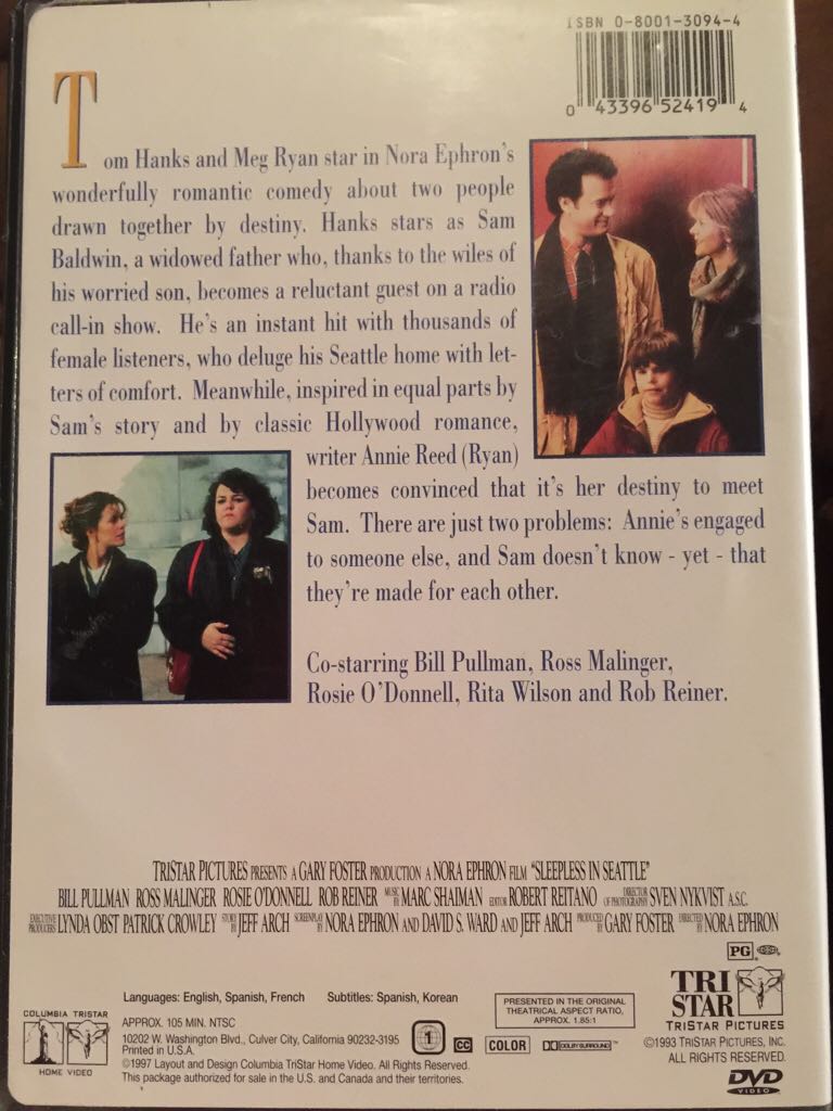 Sleepless in Seattle DVD movie collectible [Barcode 043396524194] - Main Image 2