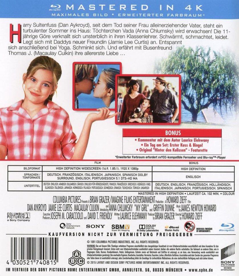 My Girl Blu-ray movie collectible [Barcode 4030521740815] - Main Image 2