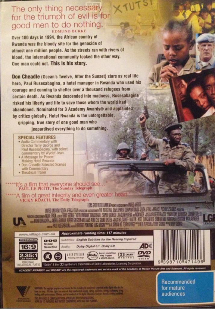 Hotel Rwanda DVD movie collectible [Barcode 9398710471496] - Main Image 2