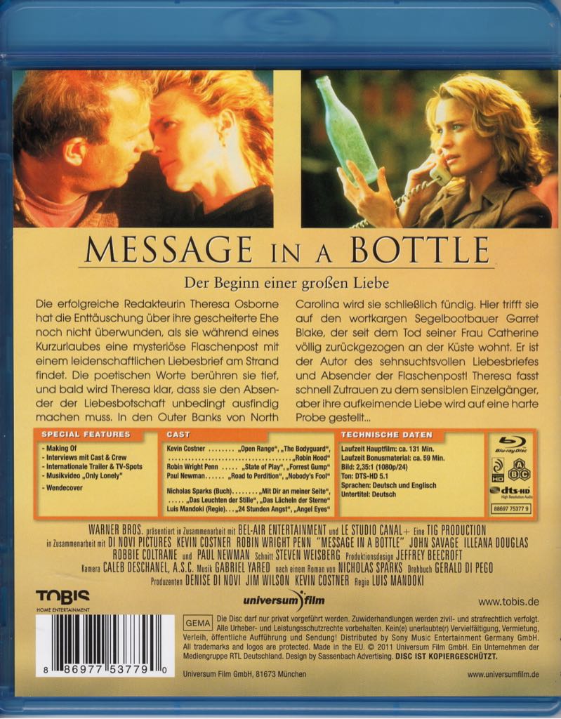 Message in a Bottle Blu-ray movie collectible [Barcode 886977537790] - Main Image 2