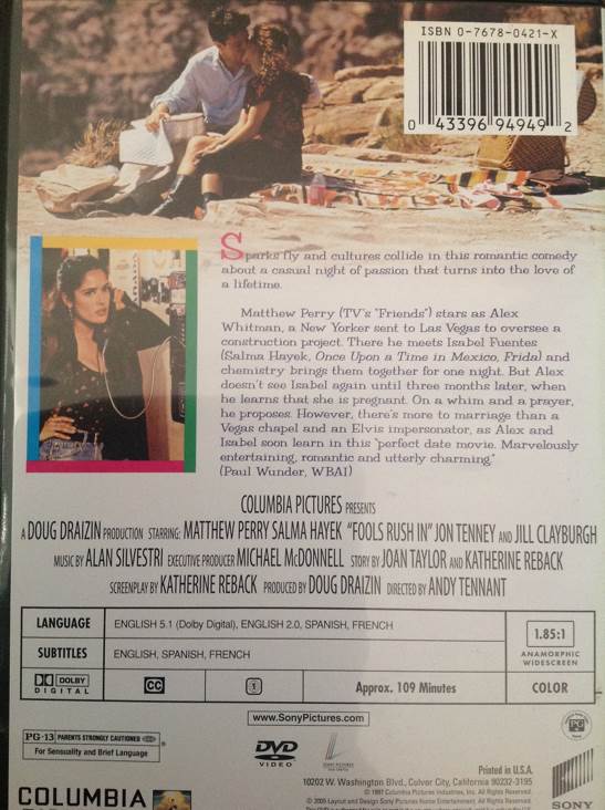 Fools Rush In Blu-ray movie collectible [Barcode 043396949492] - Main Image 2