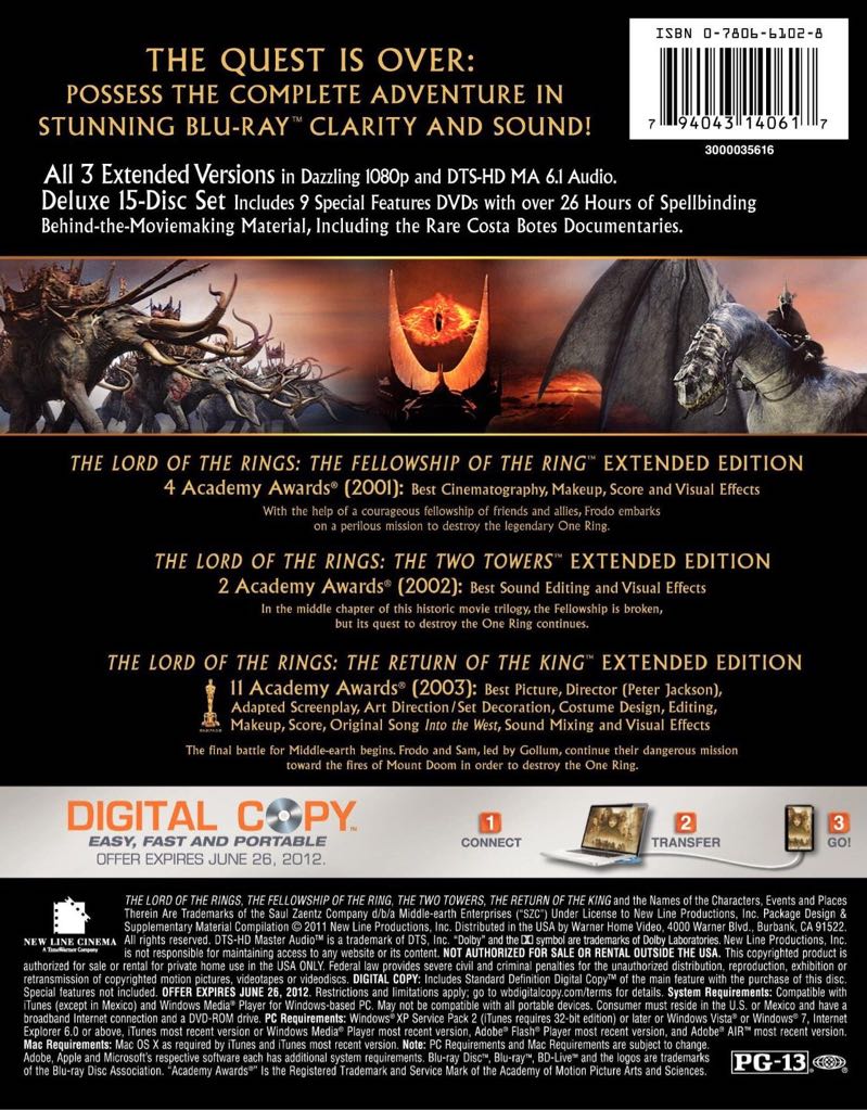 The Lord Of The Rings Trilogy: Theatrical Versions Blu-ray movie collectible [Barcode 5017239152276] - Main Image 2