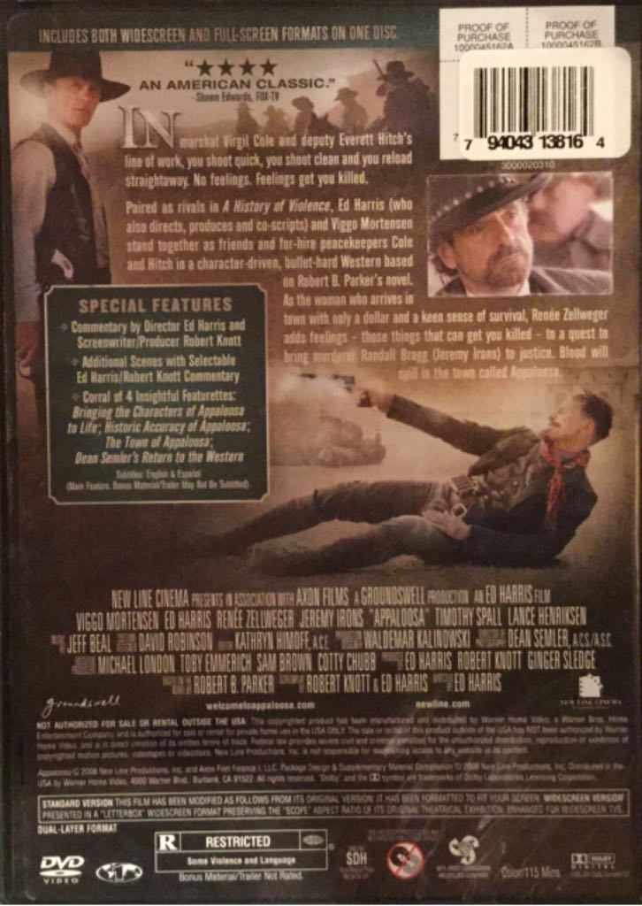 Appaloosa DVD movie collectible [Barcode 794043138164] - Main Image 2