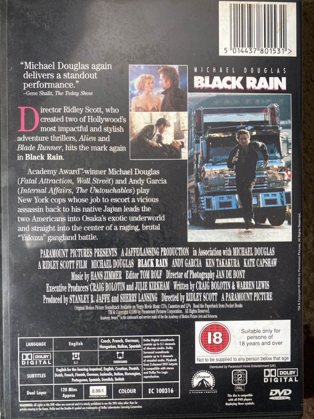 Black Rain DVD movie collectible [Barcode 5014437801531] - Main Image 2
