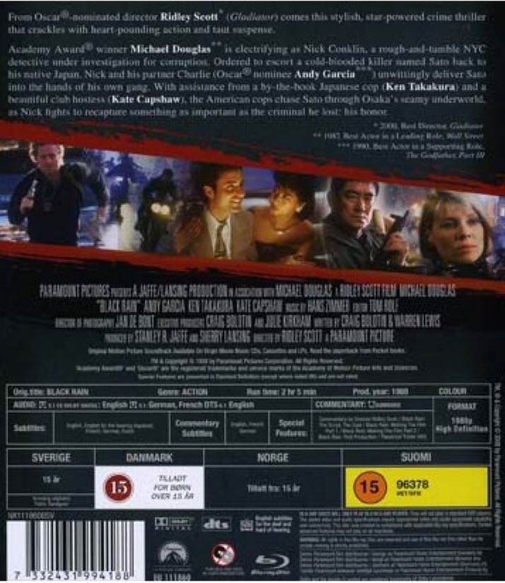 Black Rain Blu-ray movie collectible [Barcode 883929305902] - Main Image 2