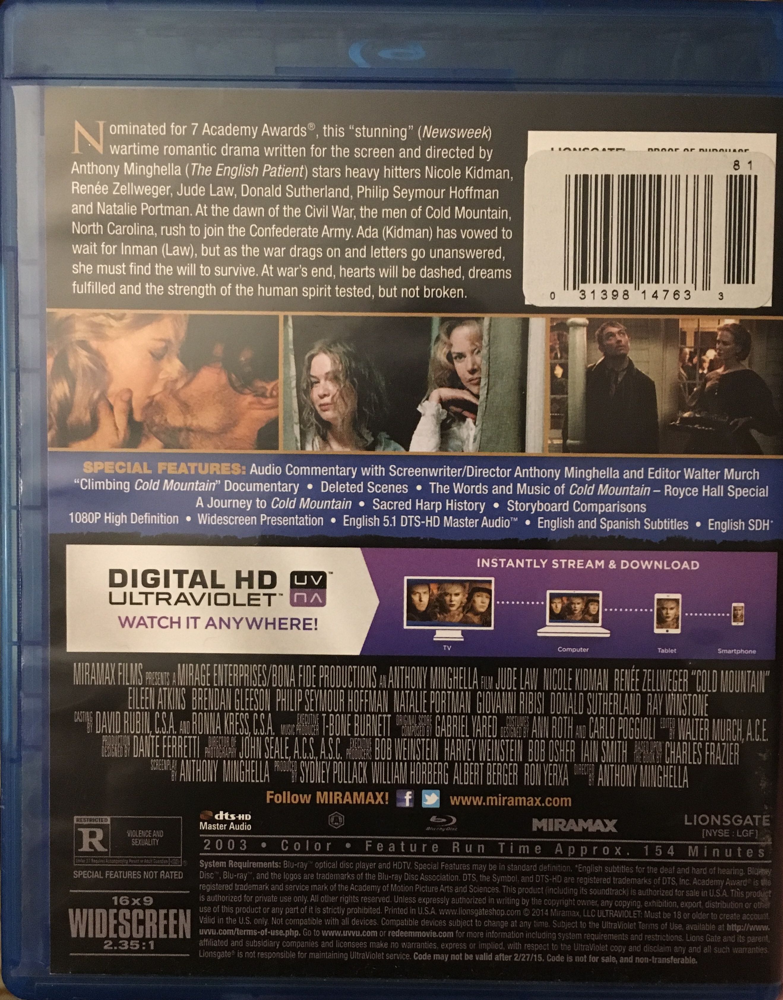 Cold Mountain(open) Blu-ray movie collectible [Barcode 031398147633] - Main Image 3