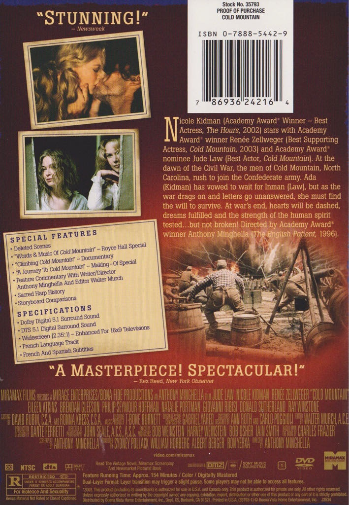 Cold Mountain DVD movie collectible [Barcode 0786936242164] - Main Image 2