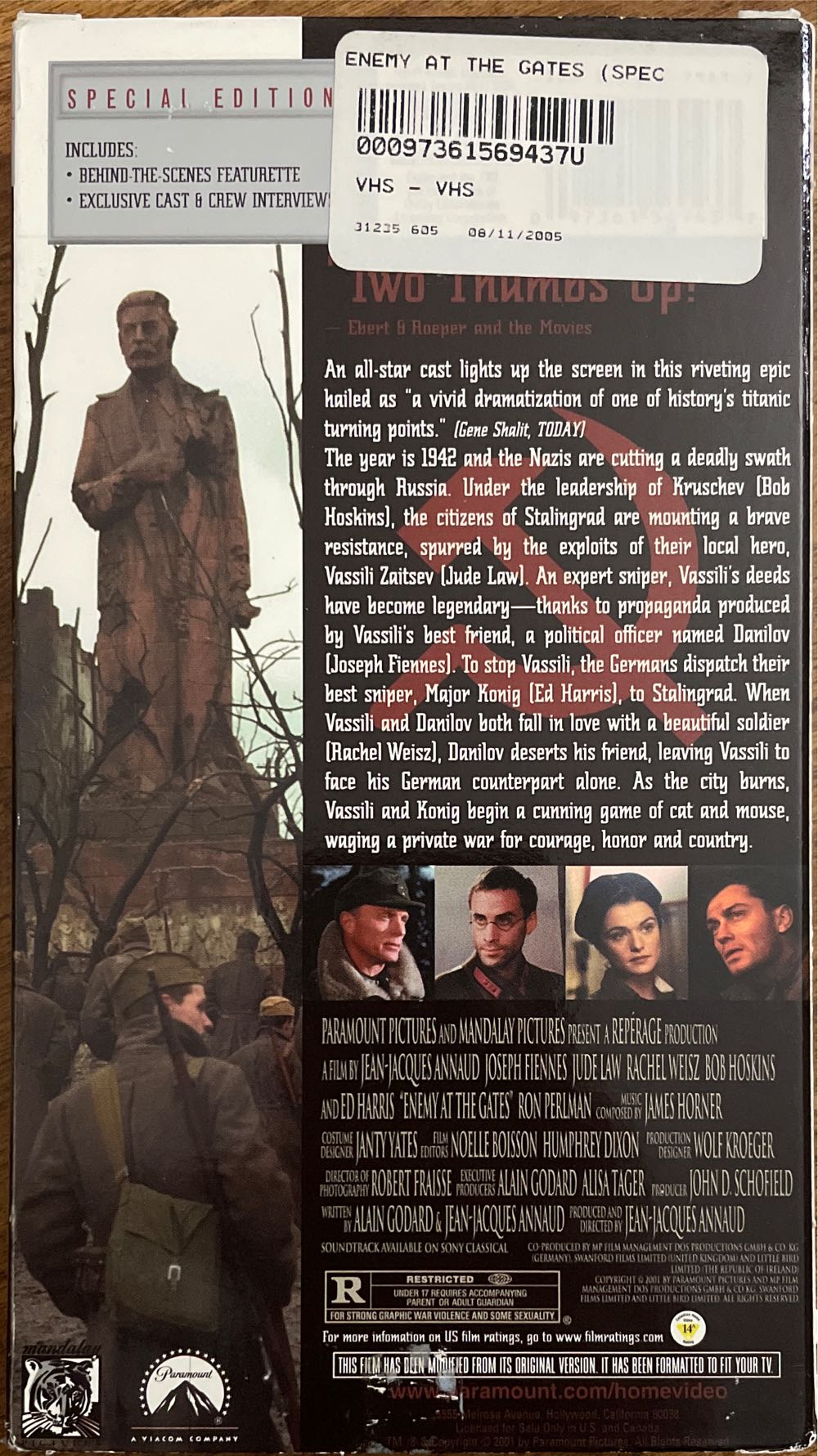 Enemy at the Gates VHS movie collectible [Barcode 5201610102640] - Main Image 2