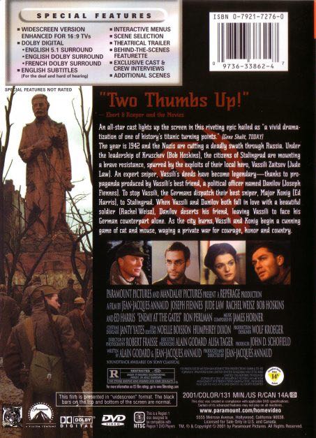Enemy at the Gates Blu-ray movie collectible [Barcode 883929306244] - Main Image 2
