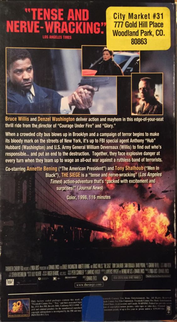 The Siege VHS movie collectible [Barcode 086162017346] - Main Image 2
