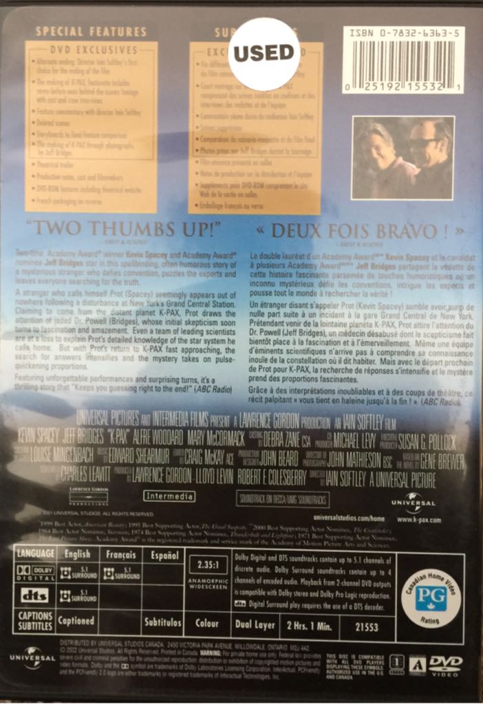 K-PAX DVD movie collectible [Barcode 2288311700828] - Main Image 2