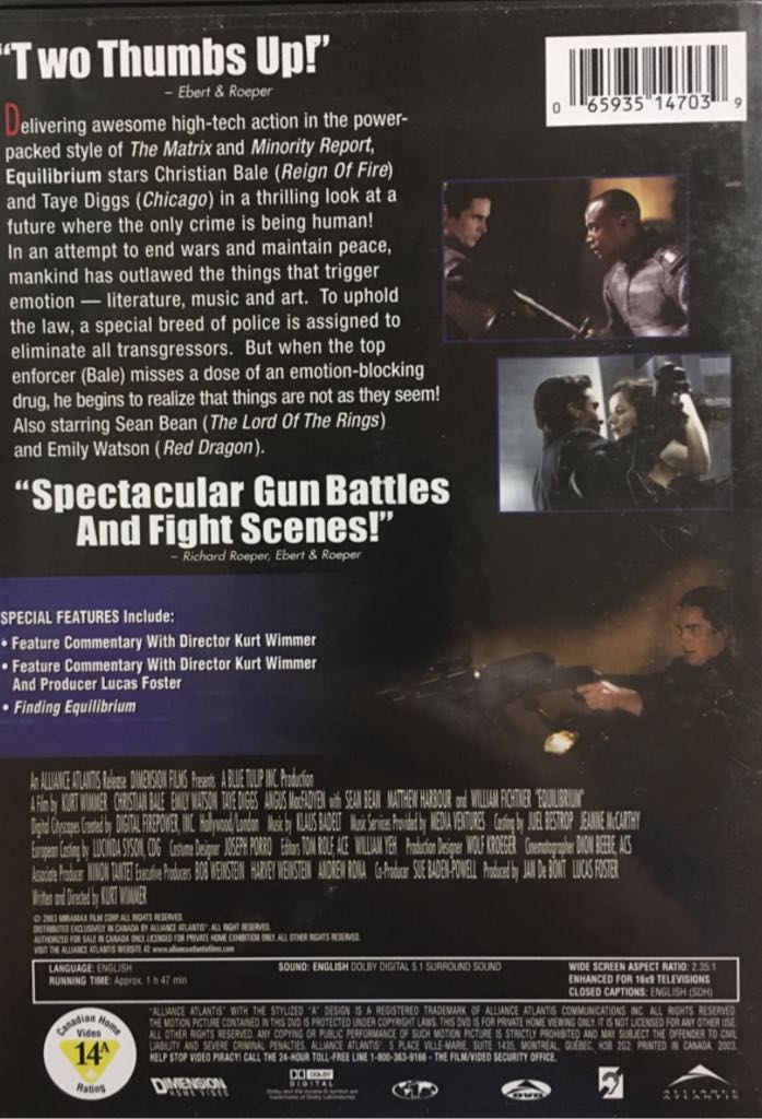 Equilibrium DVD movie collectible [Barcode 065935147039] - Main Image 2