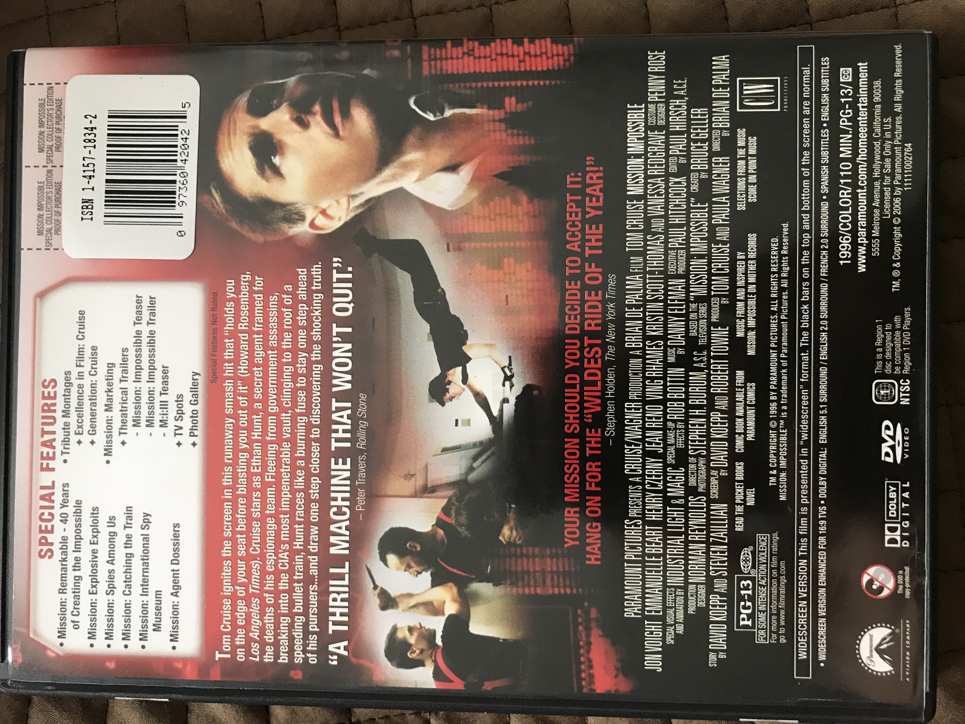 Mission Impossible DVD movie collectible [Barcode 097360420425] - Main Image 3
