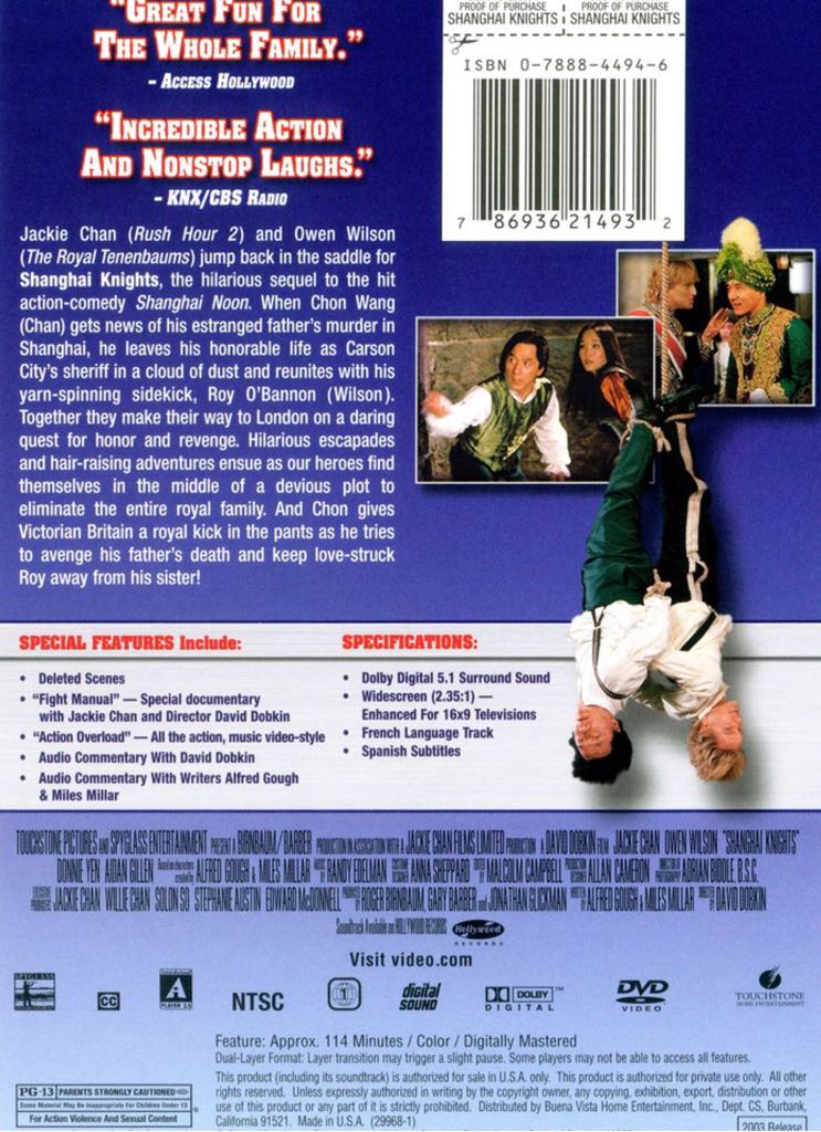 Shanghai Knights Noon in UK DVD movie collectible [Barcode 6438044001655] - Main Image 2