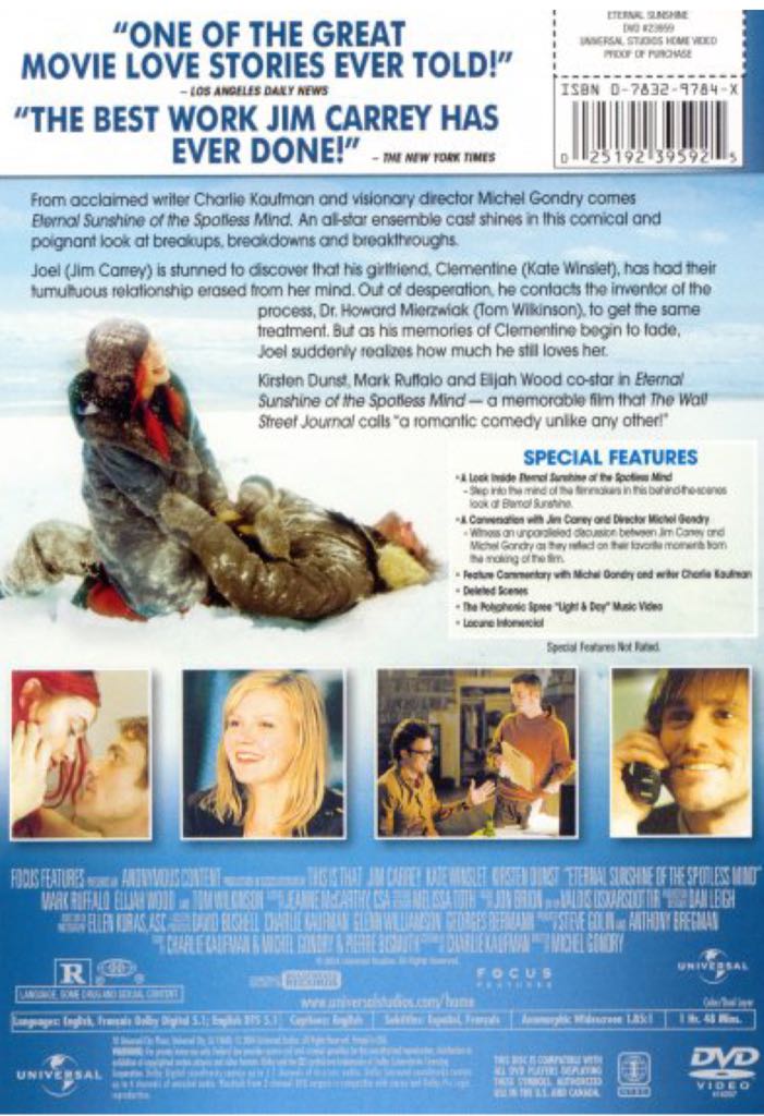 Eternal Sunshine of the Spotless Mind DVD movie collectible [Barcode 7321939235442] - Main Image 2