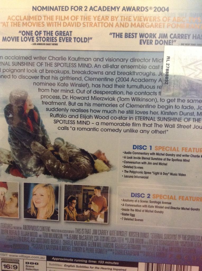 Eternal Sunshine of the Spotless Mind DVD movie collectible [Barcode 9398710462296] - Main Image 2