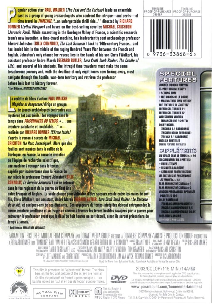 Timeline. DVD movie collectible [Barcode 097360568769] - Main Image 2