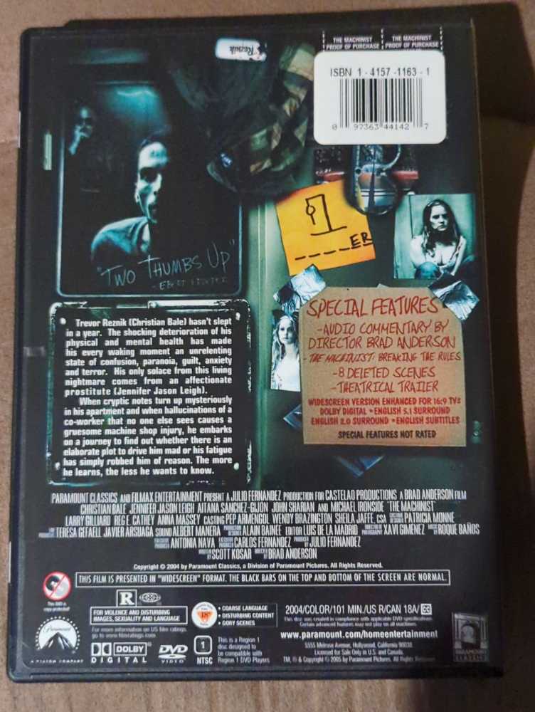 The Machinist DVD movie collectible [Barcode 097363441427] - Main Image 2