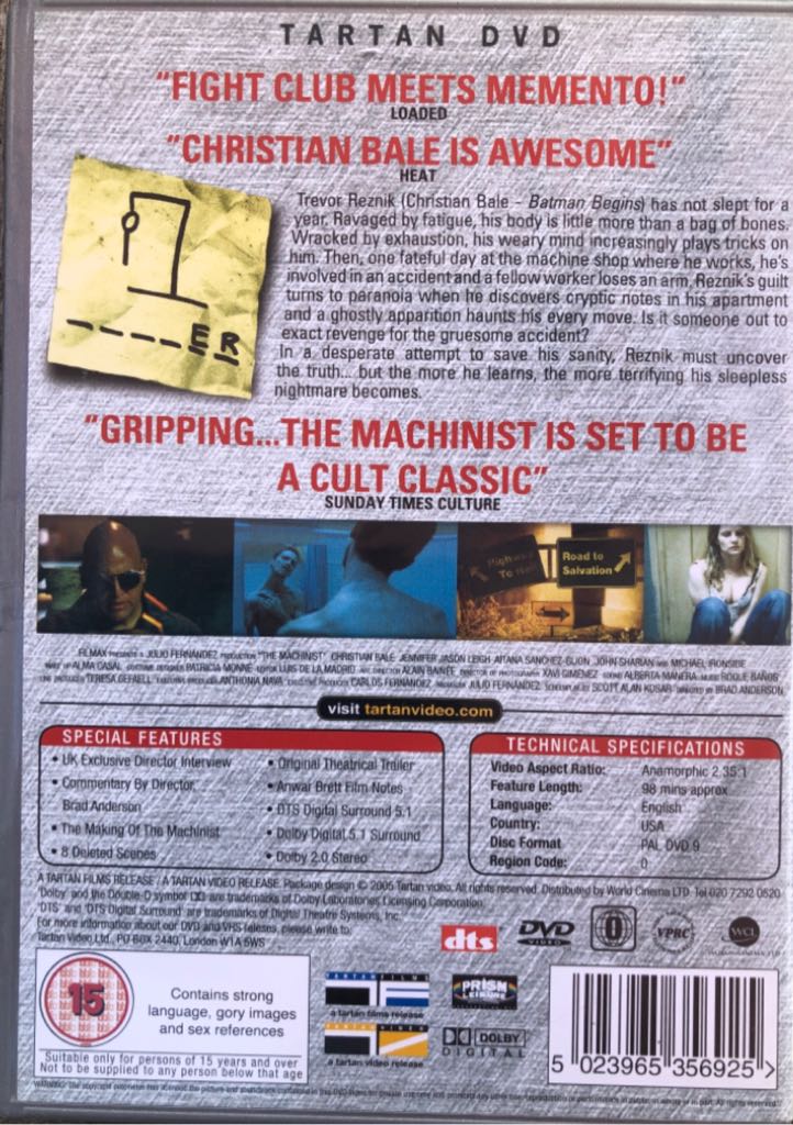 The Machinist DVD movie collectible [Barcode 5023965356925] - Main Image 2