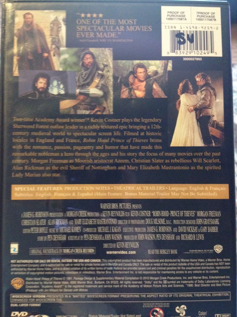 Robin Hood: Prince of Thieves Digital Copy movie collectible [Barcode 883929102495] - Main Image 2