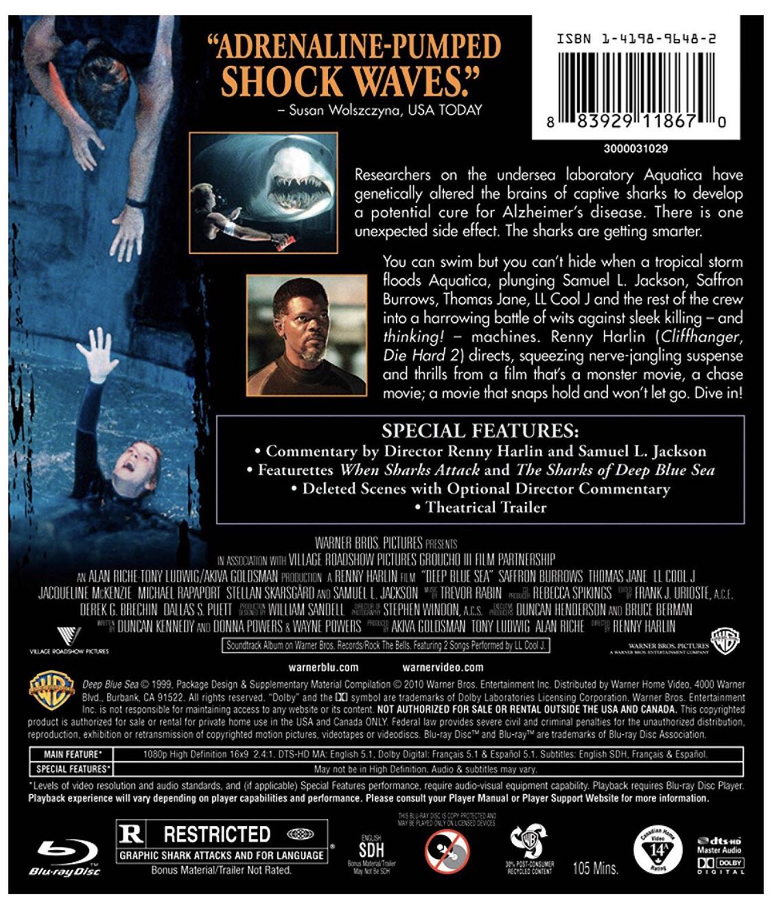 Deep Blue Sea Blu-ray movie collectible [Barcode 0883929118670] - Main Image 2