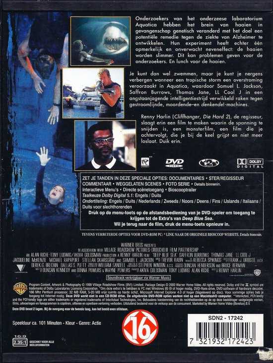 Deep Blue Sea DVD movie collectible [Barcode 7321932172423] - Main Image 2