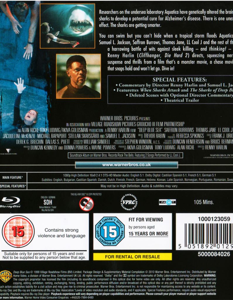 Deep Blue Sea Blu-ray movie collectible [Barcode 883929151059] - Main Image 2