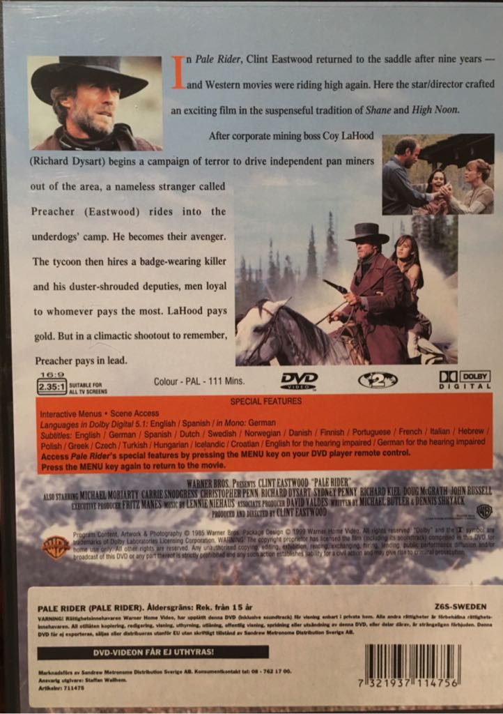 Pale Rider DVD movie collectible [Barcode 7321937114756] - Main Image 2