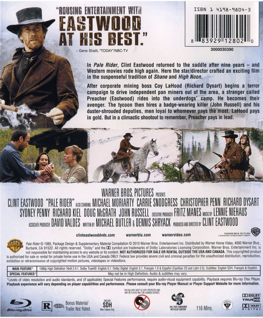 * BR : EASTWOOD : Pale Rider Blu-ray movie collectible [Barcode 883929128020] - Main Image 2