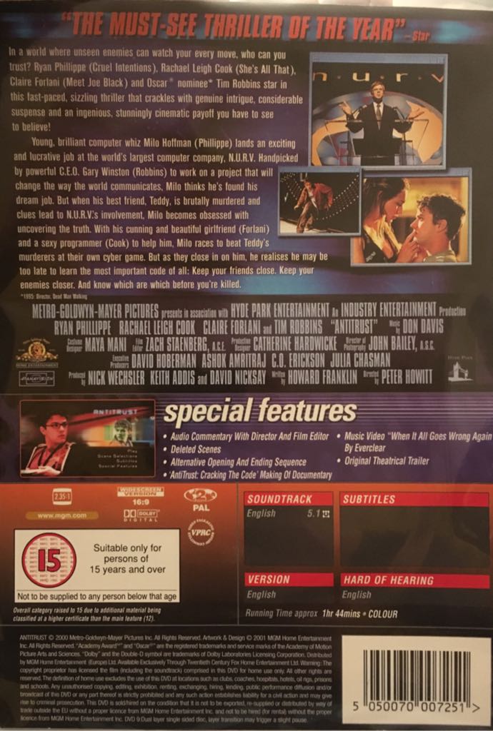 Antitrust DVD movie collectible [Barcode 5050070007251] - Main Image 2