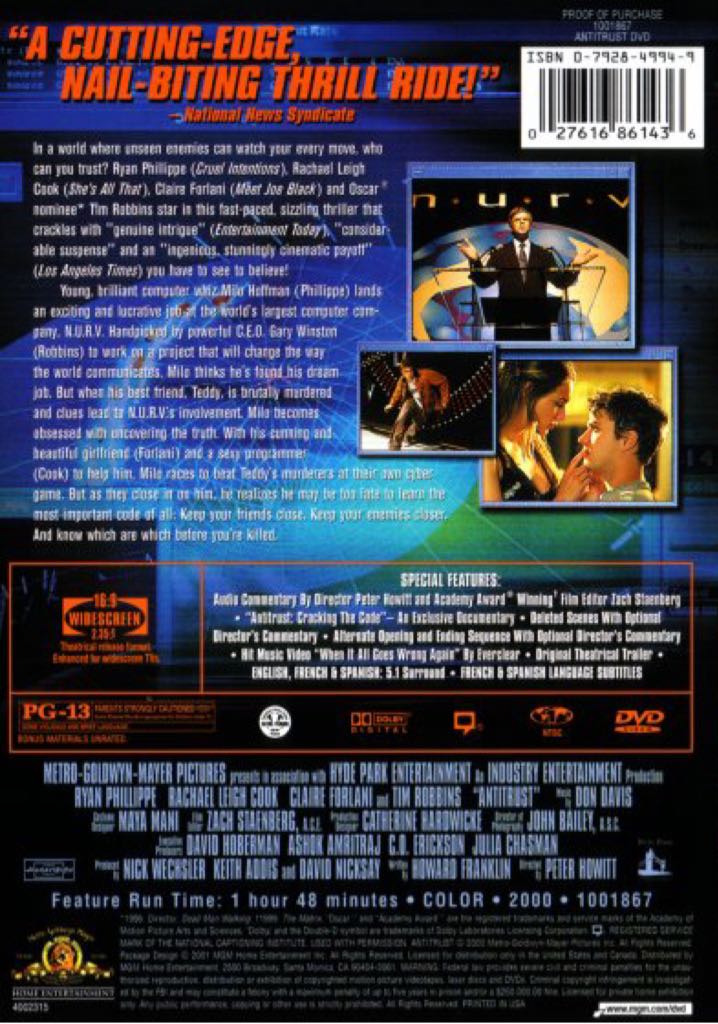 Antitrust (Disc Only) B1 DVD movie collectible [Barcode 8715664025062] - Main Image 2