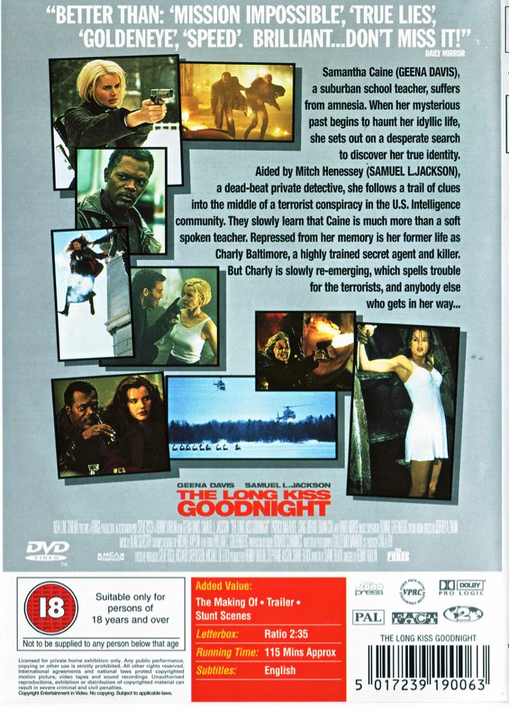 The Long Kiss Goodnight DVD movie collectible [Barcode 5017239190063] - Main Image 2