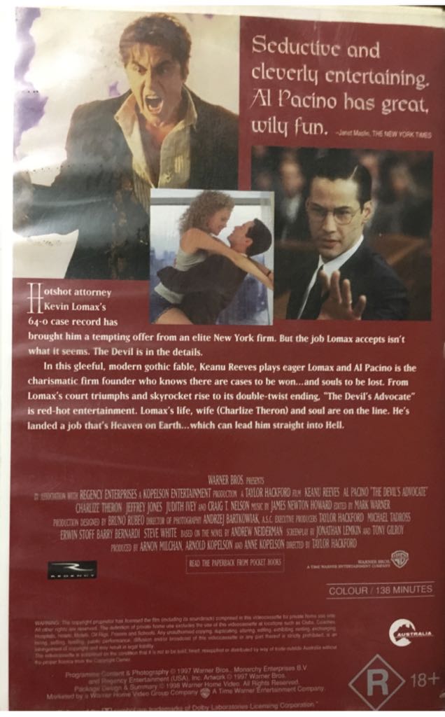Devils Advocate VHS movie collectible [Barcode 085391617235] - Main Image 2