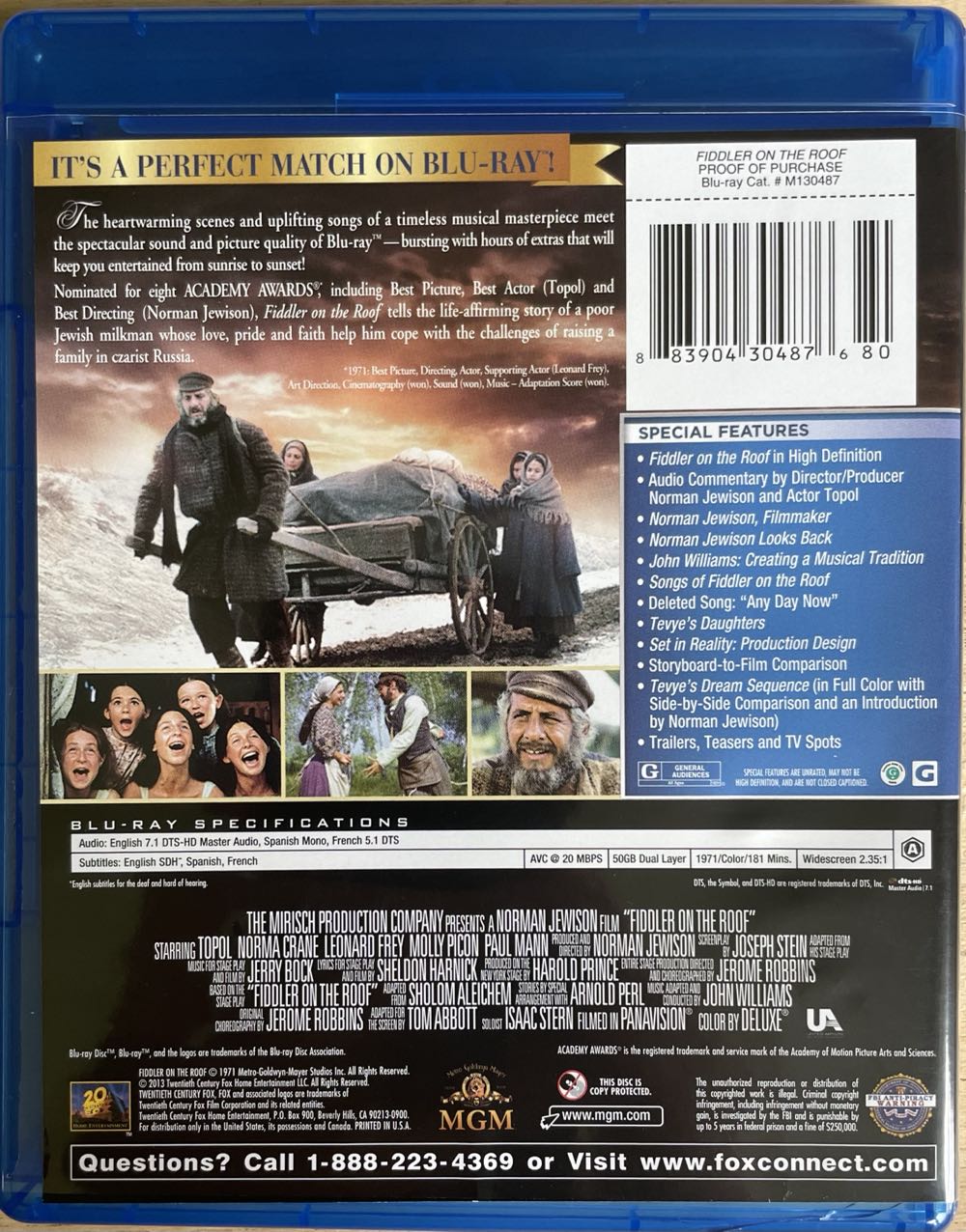 Fiddler On The Roof Blu-ray movie collectible [Barcode 883904304876] - Main Image 2