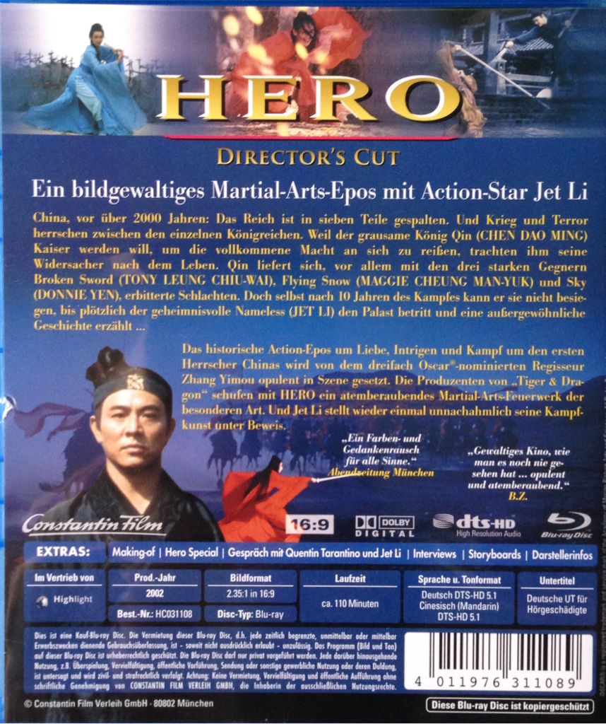 Hero Blu-ray movie collectible [Barcode 4011976311089] - Main Image 2