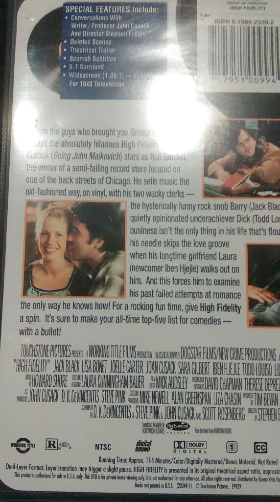 High Fidelity DVD movie collectible [Barcode 717951009944] - Main Image 2