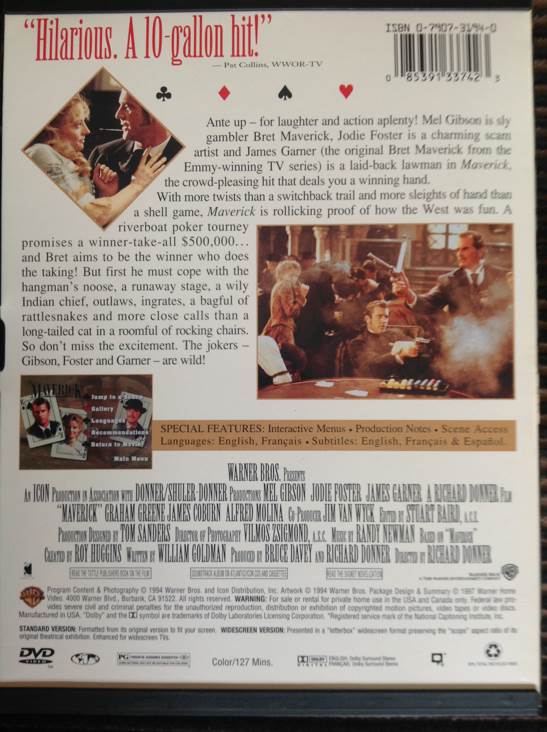 Maverick DVD movie collectible [Barcode 085391337423] - Main Image 2