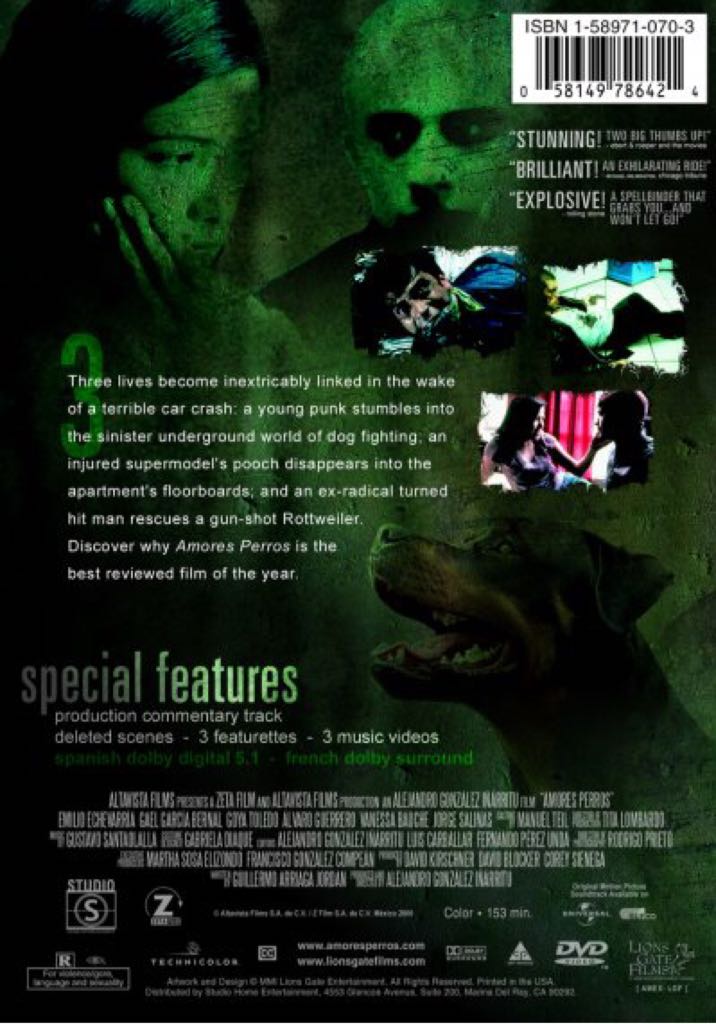 Amores Perros DVD movie collectible [Barcode 057373155417] - Main Image 2