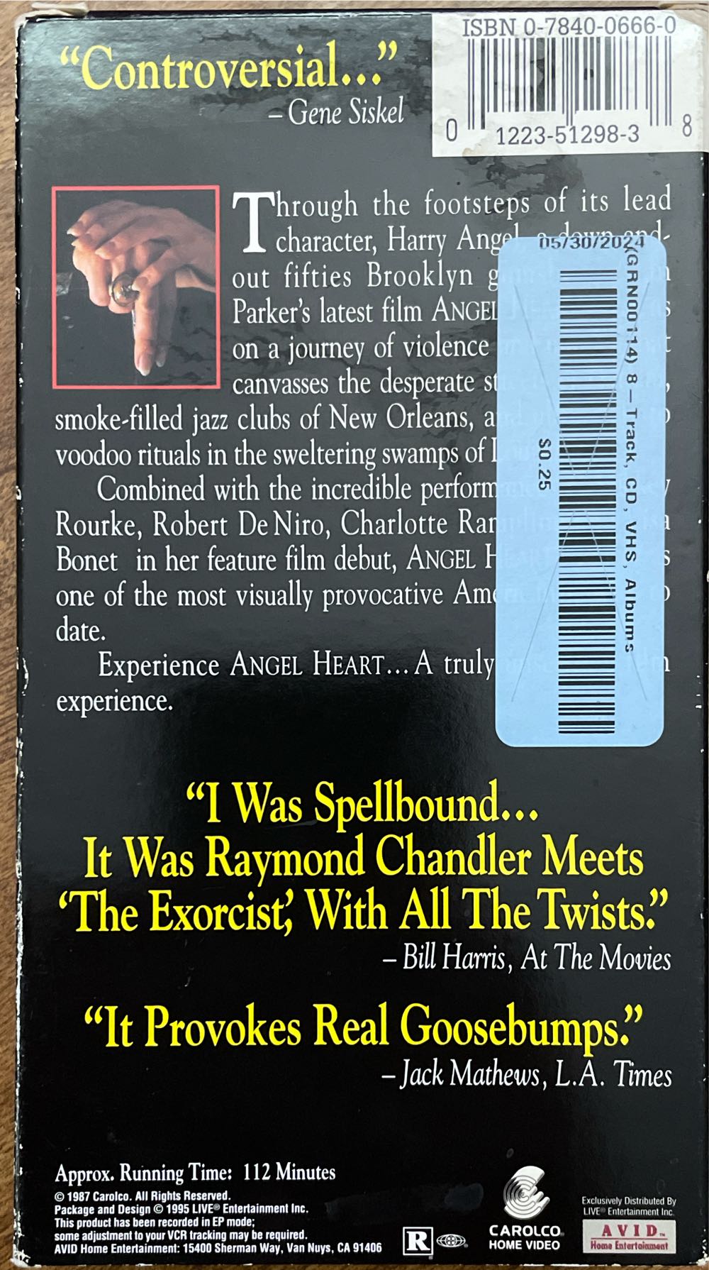 Angel Heart VHS movie collectible [Barcode 012235129838] - Main Image 2