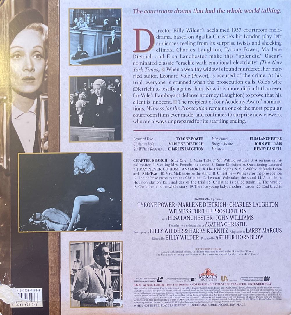 Witness for the Prosecution Laser Disc movie collectible [Barcode 027616251763] - Main Image 2