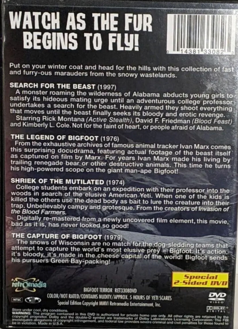 Hz Bigfoot Terror: The Capture of Bigfoot (1979) DVD movie collectible [Barcode 014381330823] - Main Image 2