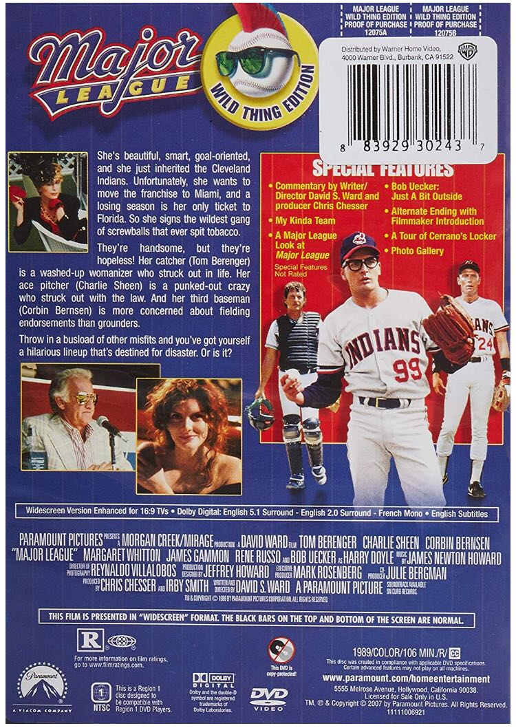 Major League DVD movie collectible [Barcode 097361380247] - Main Image 2