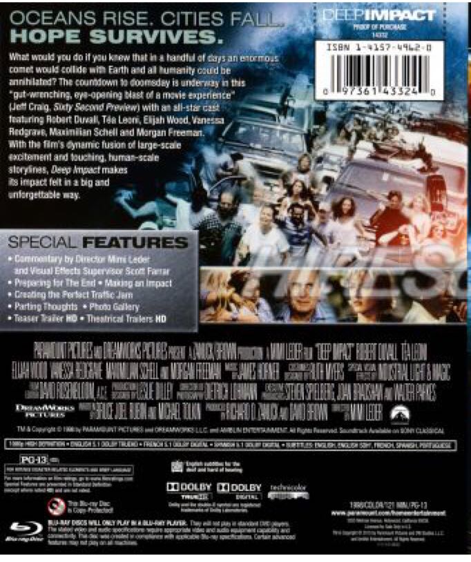 Deep Impact (BR) Blu-ray movie collectible [Barcode 097361433240] - Main Image 2