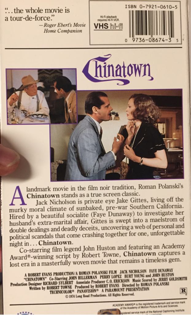 Chinatown (VHS) VHS movie collectible [Barcode 097360867435] - Main Image 2